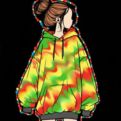realistic girl with a oversized sweatshirt on and a bun