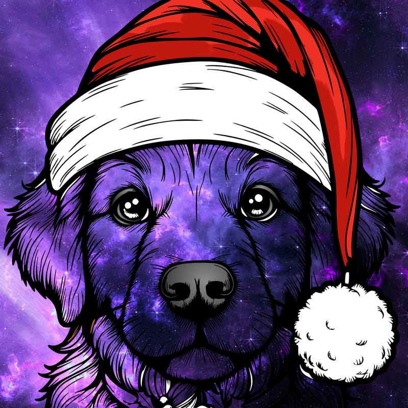 realistic dog with a christmas hat