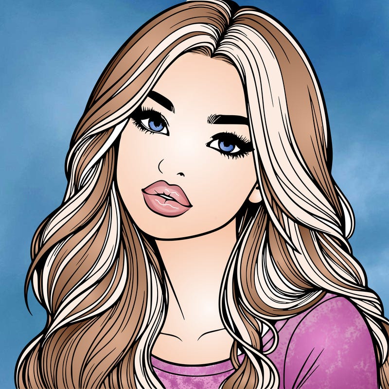 realistic girl with hair on her hair and lips