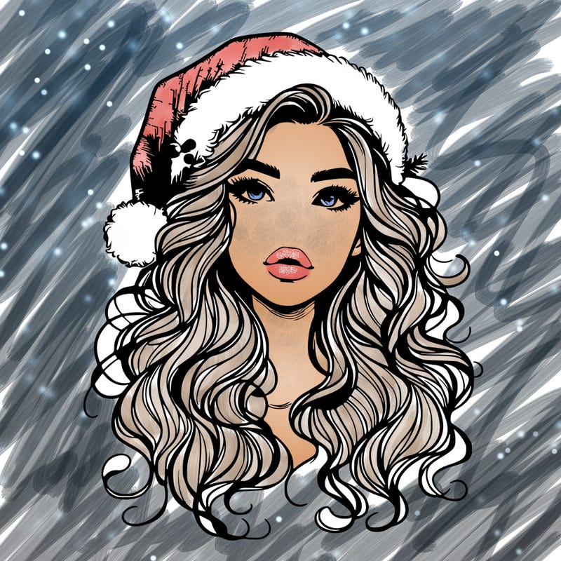 realistic christmas girl with wavy hair and lips
