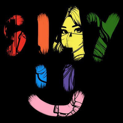 realistic girl with mask spray painting a wall