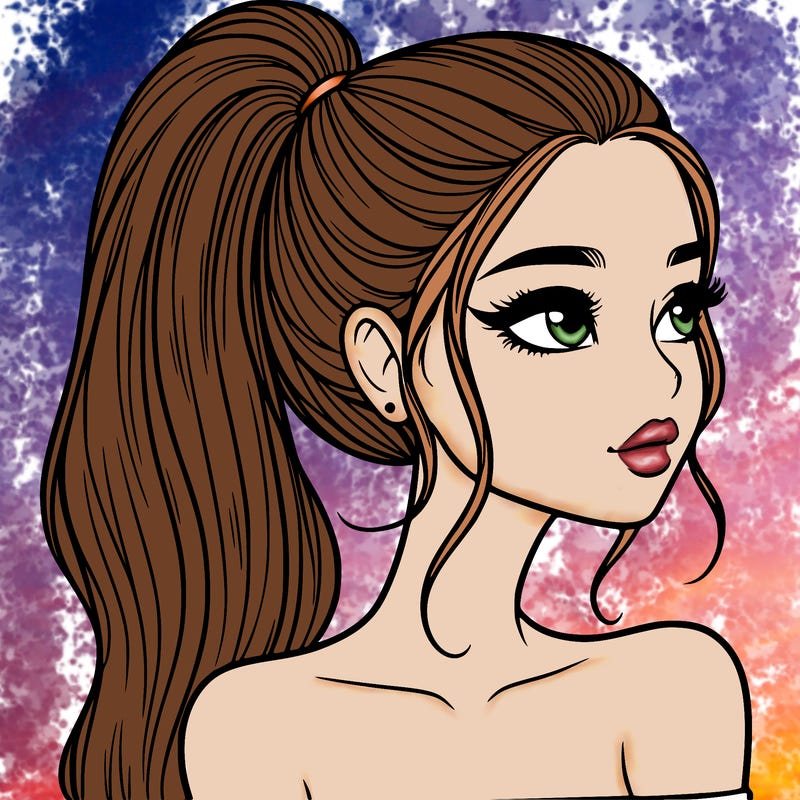 a beautiful and realistic girl with a high pony tail