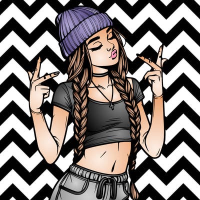 realistic teenage girl with braids and a beanie and crop top doing 🫶🏼