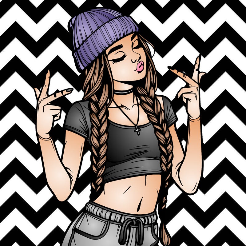 realistic teenage girl with braids and a beanie and crop top doing 🫶🏼