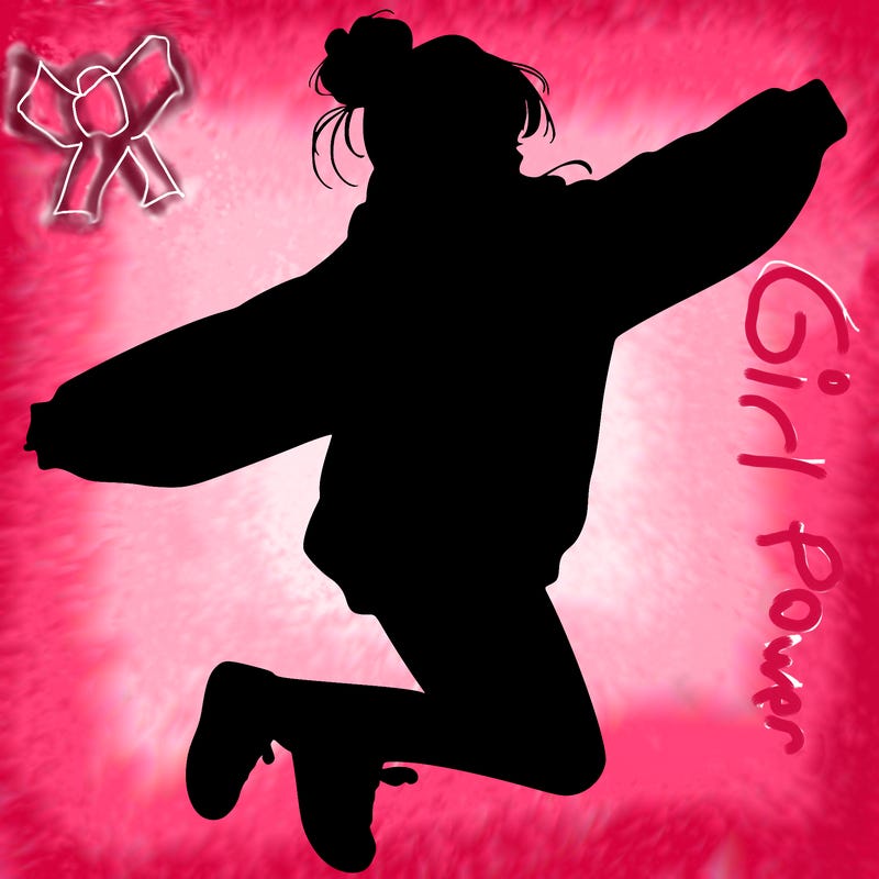 realistic girl jumping with a bun and oversized sweatshirt
