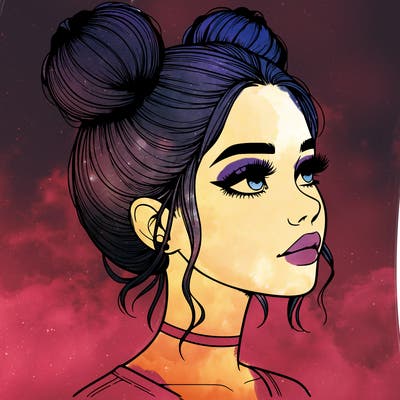 realistic girl with buns on the top of her head