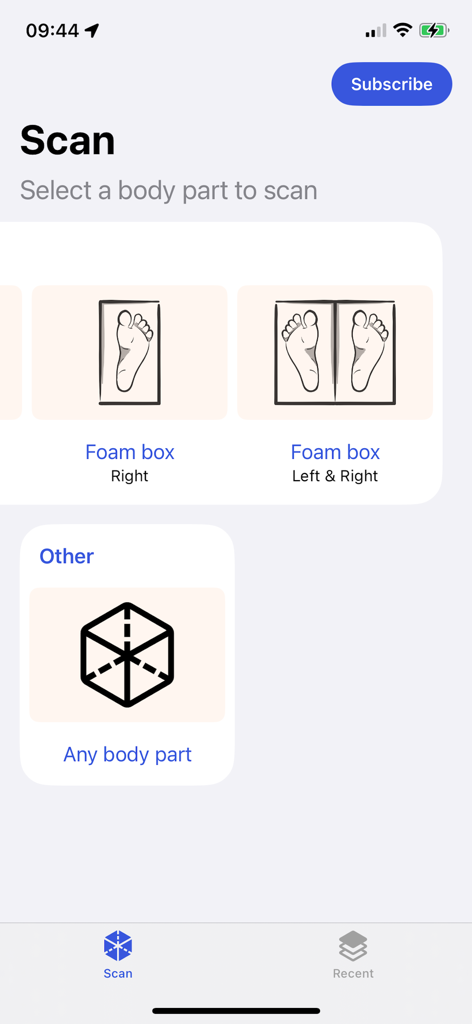 3D-Sidekick - Pantalla de selección de escaneos de la aplicación 3D-Sidekick para ortesis y prótesis