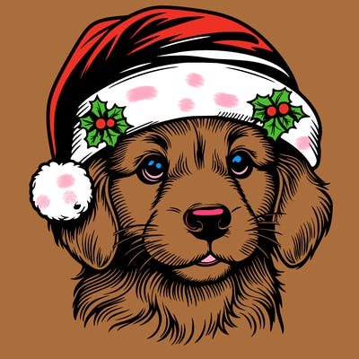 realistic dog wearing a santa hat