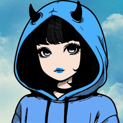 realistic girl with devil hoodie