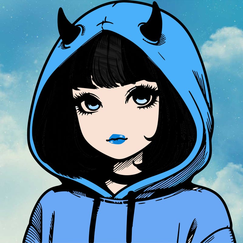 realistic girl with devil hoodie