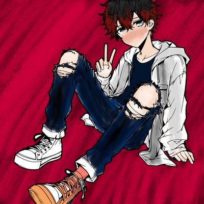 anime teenager with ripped jeans