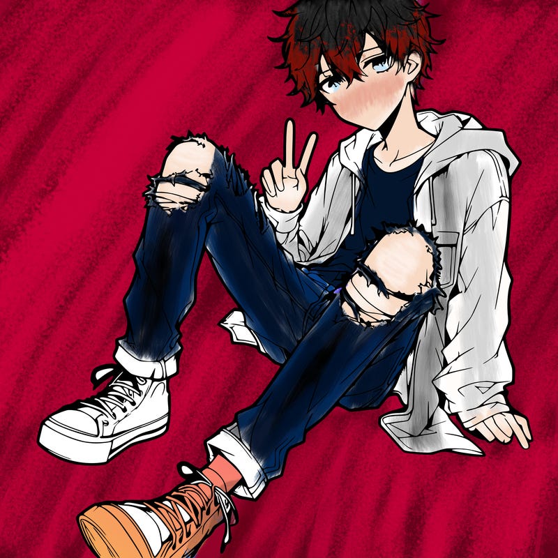 anime teenager with ripped jeans
