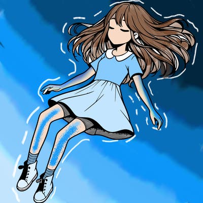 realistic girl floating