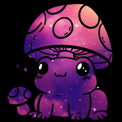 a cute frog with a mushroom hat