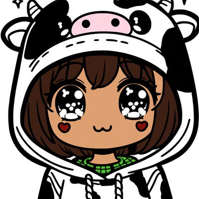 kawaii girl with cow hoodie