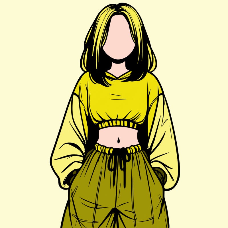 realistic girl faceless with baggy pants and a crop top