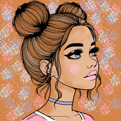 realistic girl with buns on the top of her head