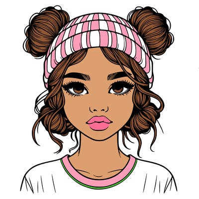 realistic girl with buns in her hair with a beanie on