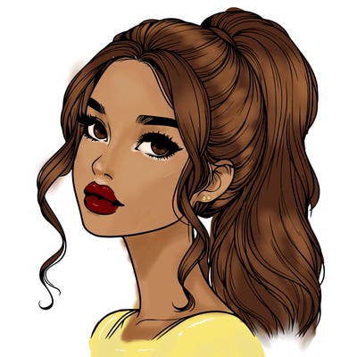 realistic girl with a ponytail on her hair and lips