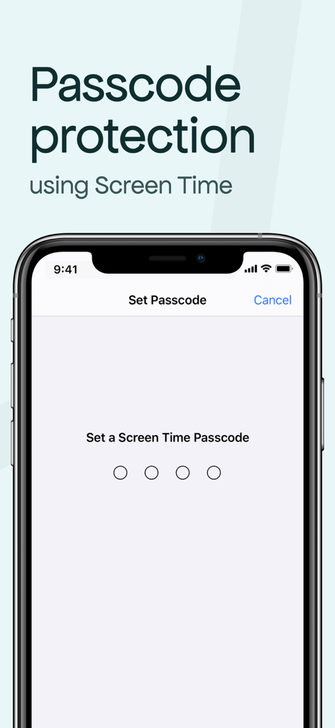 Shield Porn Blocker - Setup screen for passcode protection using Screen Time within the Shield app.