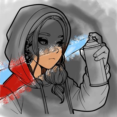 a realistic girl, spray painting