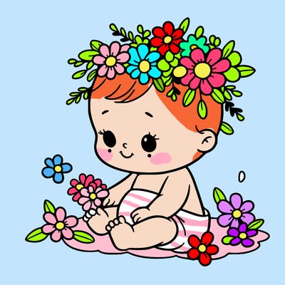 baby with flowers