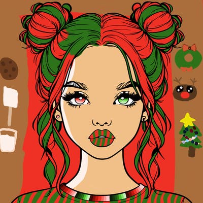 realistic girl with two buns in hair and lips