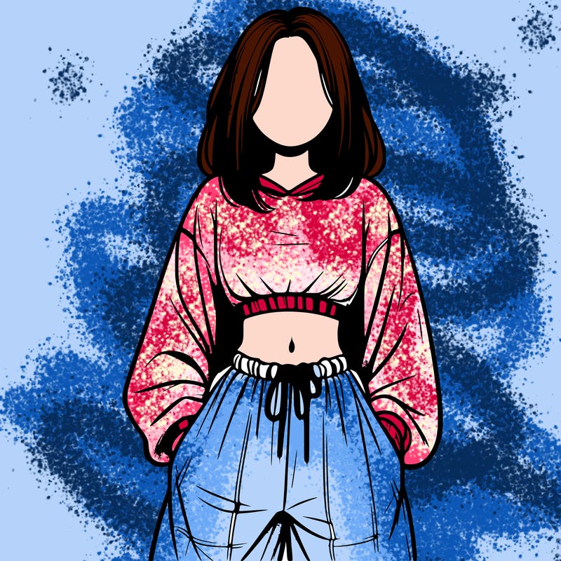 realistic girl faceless with baggy pants and a crop top