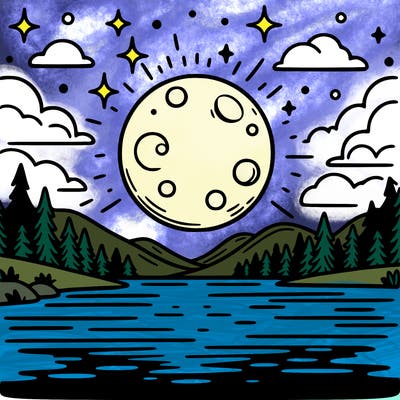 moonlight shining on a lake