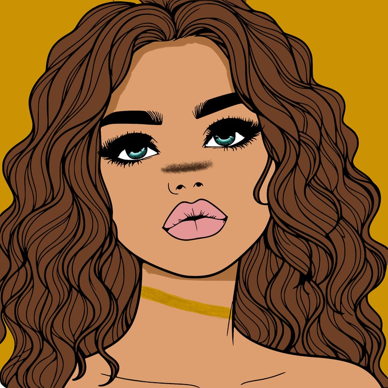 a realistic girl with wavy hair and lips