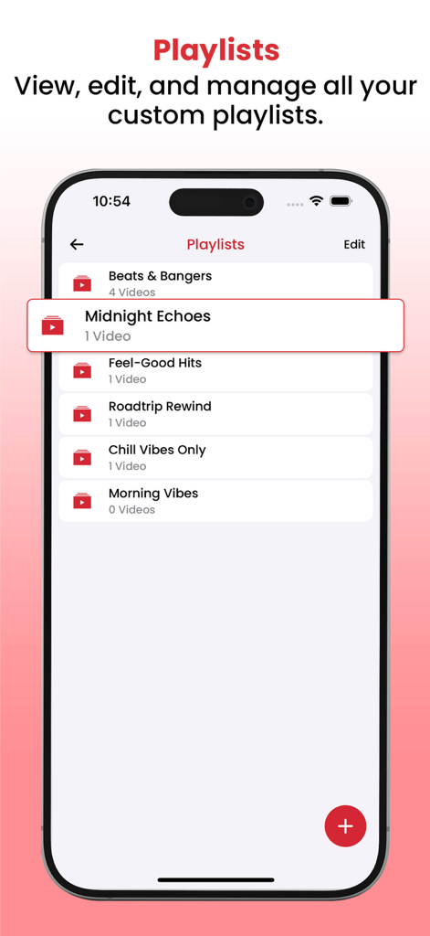 VidTube - PIP Video Player - VidTube app screen showing custom video playlists management