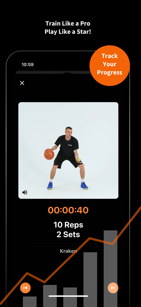 SpotBasket Basketball Training - Basketball drill video and progress tracking chart in the SpotBasket app