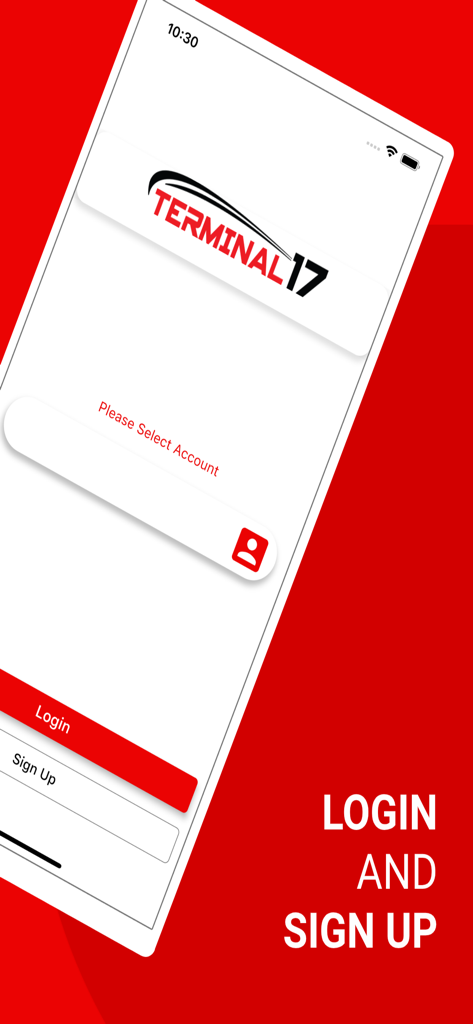 Terminal 17 Mobile - Terminal 17 Mobile login and sign up interface for bus ticket booking