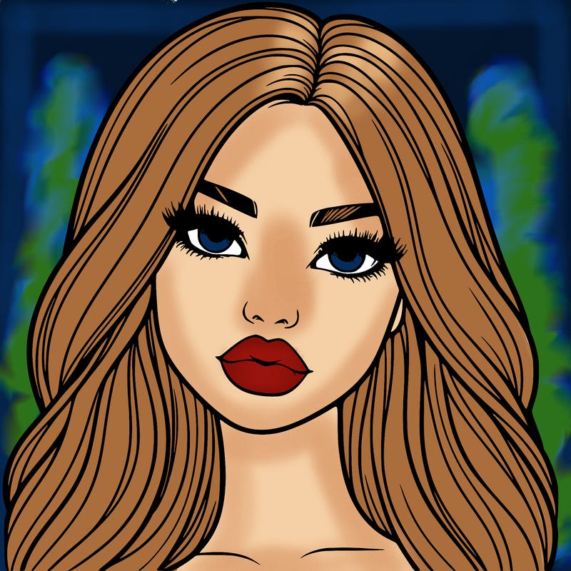 realistic girl with big lips and long hair