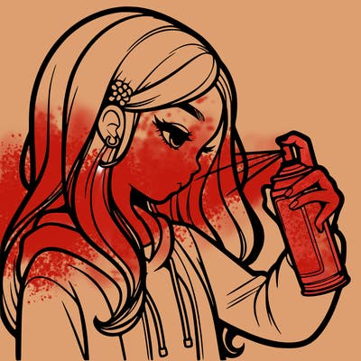 a realistic girl spray painting