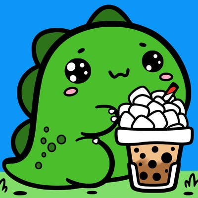 cute dinosaur squishmallow with boba