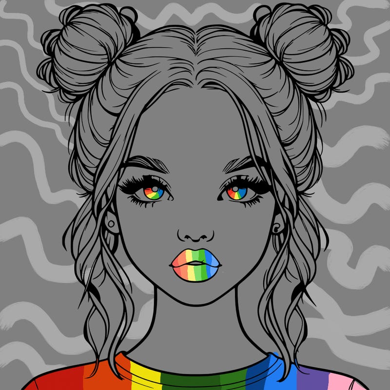 realistic girl with two buns in hair and lips