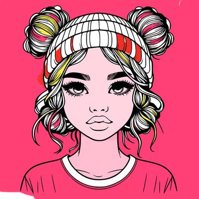 realistic girl with buns in her hair with a beanie on
