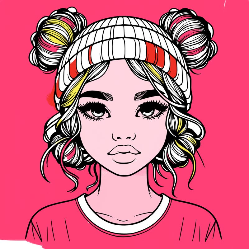 realistic girl with buns in her hair with a beanie on