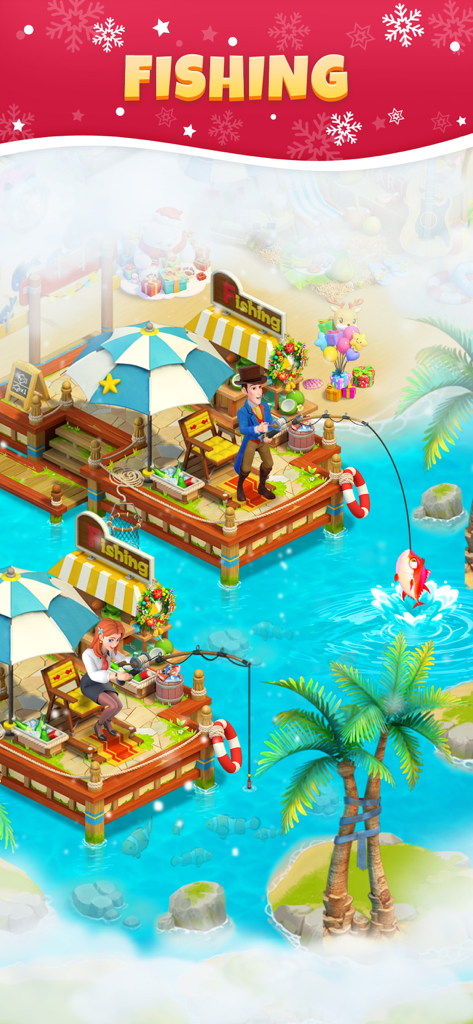 Sarah's Adventure: Time Travel - Sarah y un hombre del siglo XIX pescando en un muelle tropical en Sarah's Adventure Time Travel