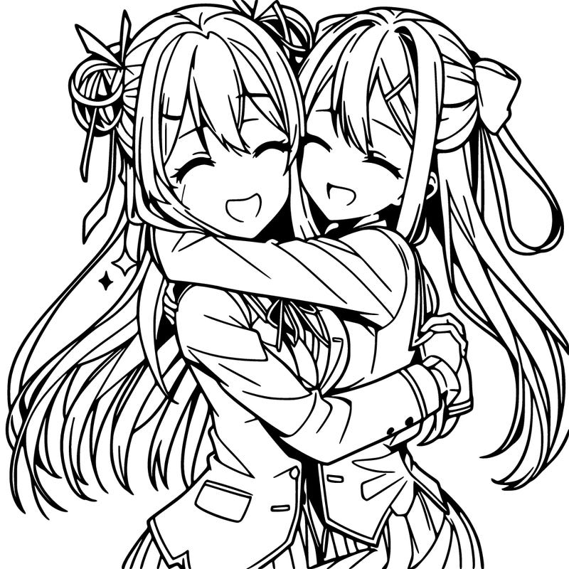 anime girls hugging