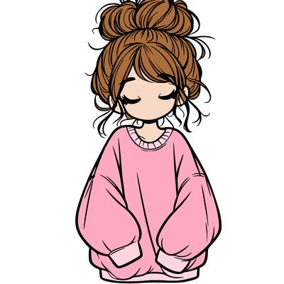 girl with baggy sweatshirt and messy bun