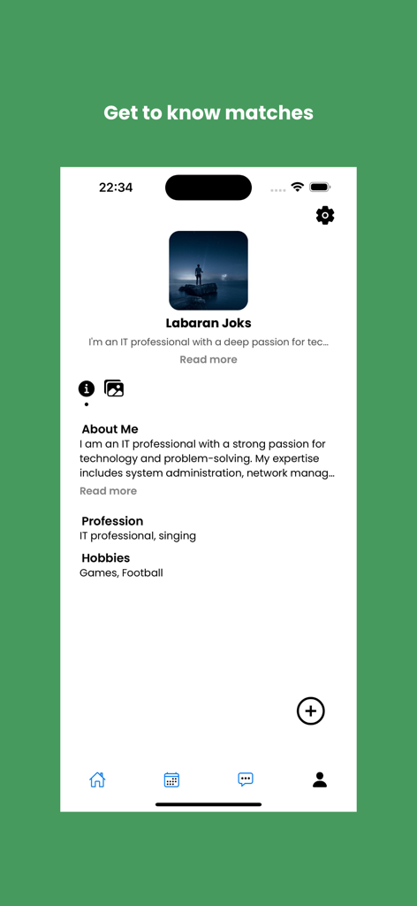Tegar, an Ajolla App - Ein Benutzerprofilbildschirm auf der Tegar-App, der Berufsinformationen und Hobbys anzeigt