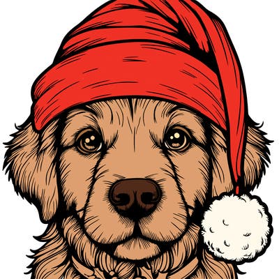 realistic dog with a christmas hat