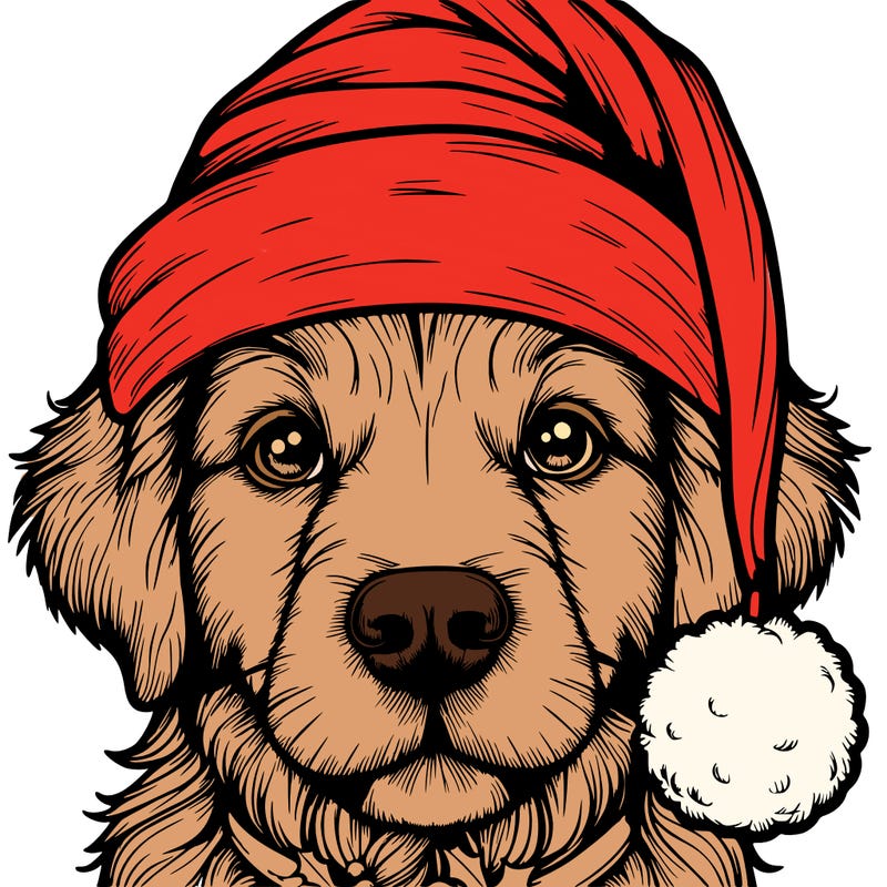 realistic dog with a christmas hat