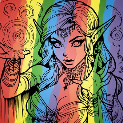 realistic scary beautiful elf sorceress casting spell