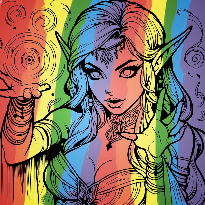 realistic scary beautiful elf sorceress casting spell