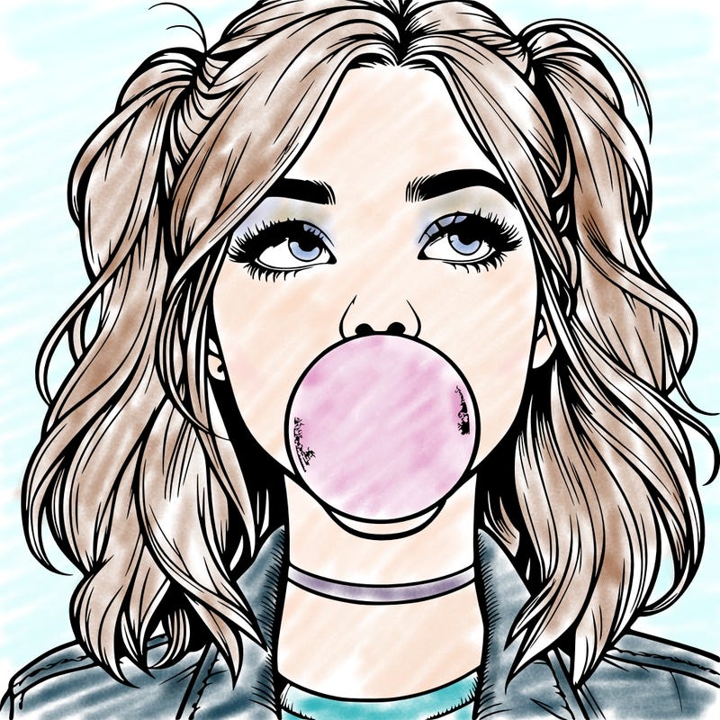 realististic girl blowing bubble -gum