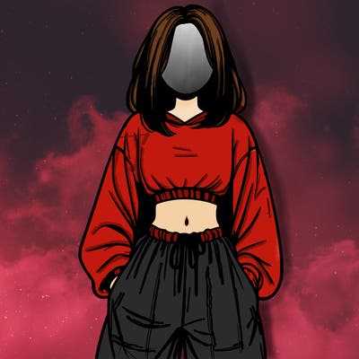 realistic girl faceless with baggy pants and a crop top