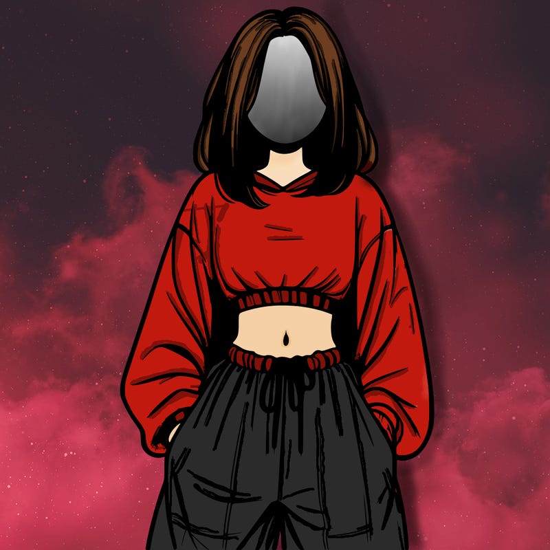 realistic girl faceless with baggy pants and a crop top